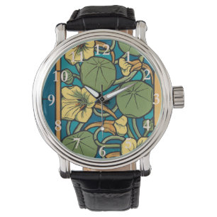 Art Nouveau Nasturtium Blaugold floral Verneuil Armbanduhr