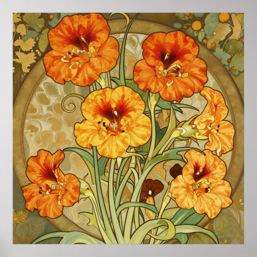 Art Nouveau Nasturtium Floral Pattern Poster (Vorne)