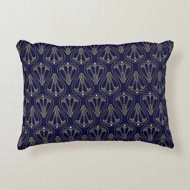 Art Nouveau Navy Blue und Gold Dekokissen (Vorderseite)
