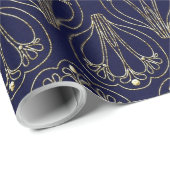 Art Nouveau Navy Blue und Gold Geschenkpapier (Rolleneckpunkt)
