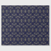 Art Nouveau Navy Blue und Gold Geschenkpapier (Flach)