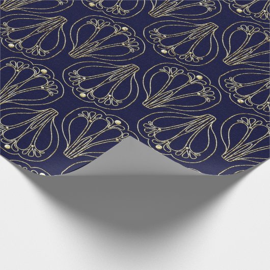Art Nouveau Navy Blue und Gold Geschenkpapier (Ecke)