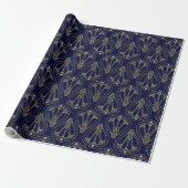 Art Nouveau Navy Blue und Gold Geschenkpapier (Ungerollt)