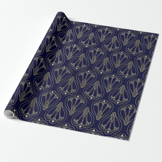 Art Nouveau Navy Blue und Gold Geschenkpapier (Ungerollt)