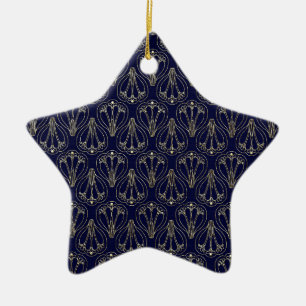 Art Nouveau Navy Blue und Gold Keramik Ornament