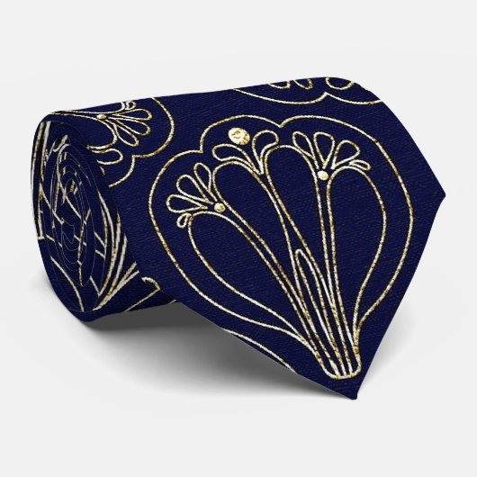 Art Nouveau Navy Blue und Gold Krawatte (Gerollt)