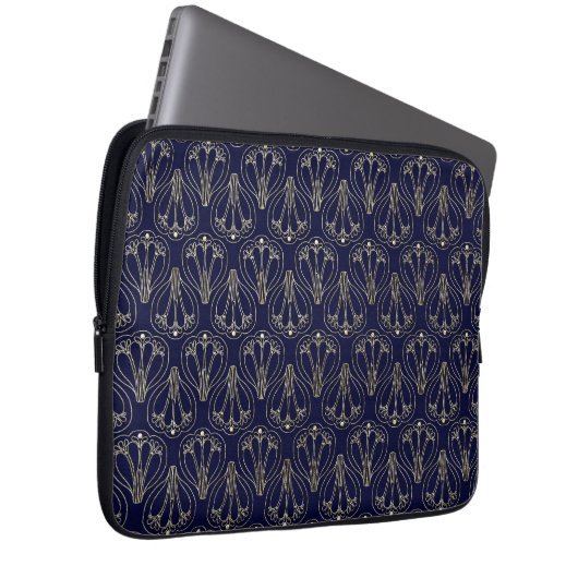 Art Nouveau Navy Blue und Gold Laptopschutzhülle (Vorne Rechts)