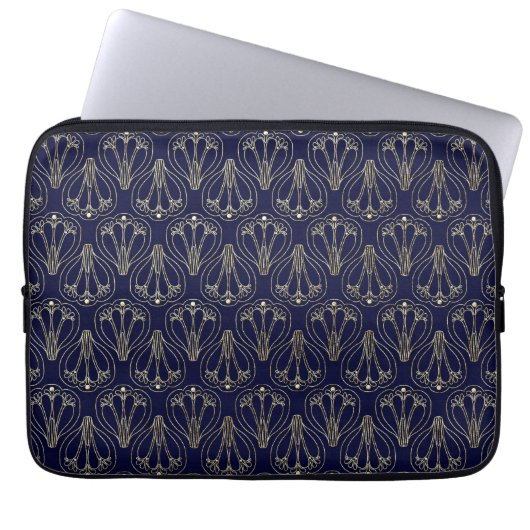 Art Nouveau Navy Blue und Gold Laptopschutzhülle (Vorderseite)