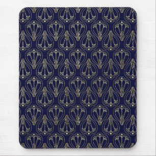 Art Nouveau Navy Blue und Gold Mousepad