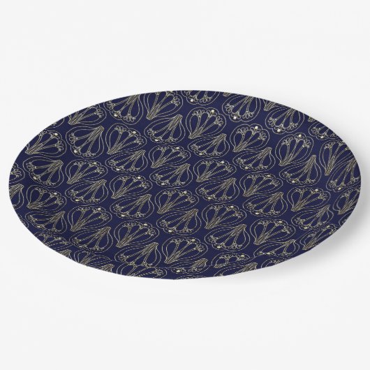Art Nouveau Navy Blue und Gold Pappteller (Schrägansicht)