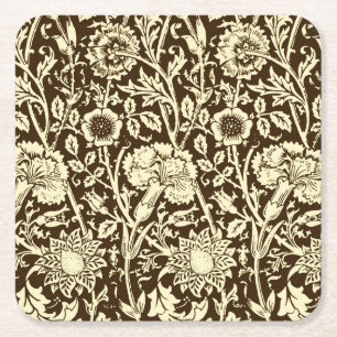 Art Nouveau-Nelke Damast, Braun und Creme Rechteckiger Pappuntersetzer