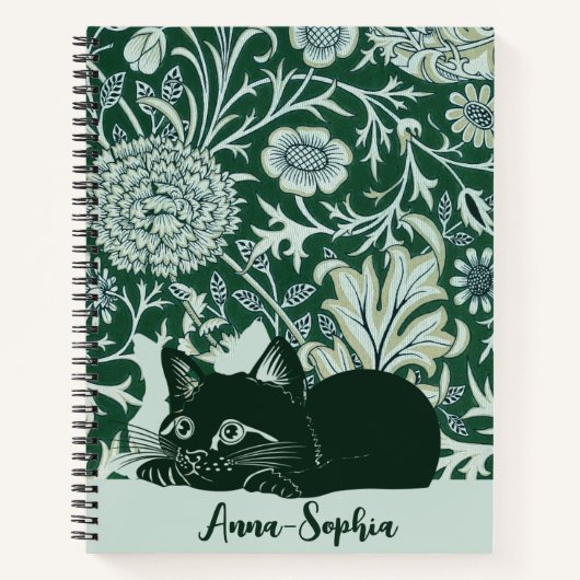 Art Nouveau Niedlich Cat Floral Individuelle Name Notizblock (Vorderseite)