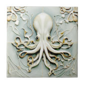 Art Nouveau Octopus Imitats Relief Gold & Minze Pa Fliese (Vorderseite)