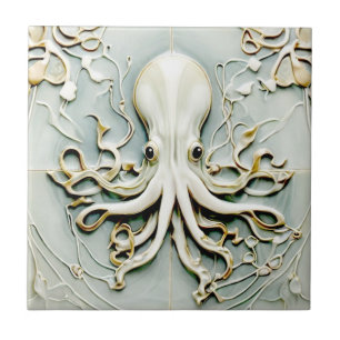 Art Nouveau Octopus Imitats Relief Gold & Minze Pa Fliese