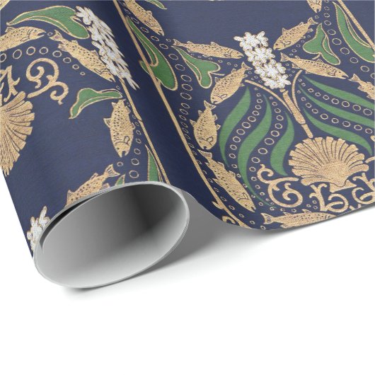 Art Nouveau Old Book Cover Muscheln Geschenkpapier (Rolleneckpunkt)