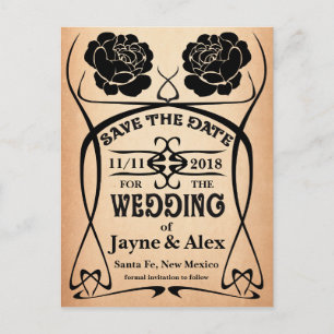 Art Nouveau Old West Rose Hochzeit Retten Sie das Ankündigungspostkarte