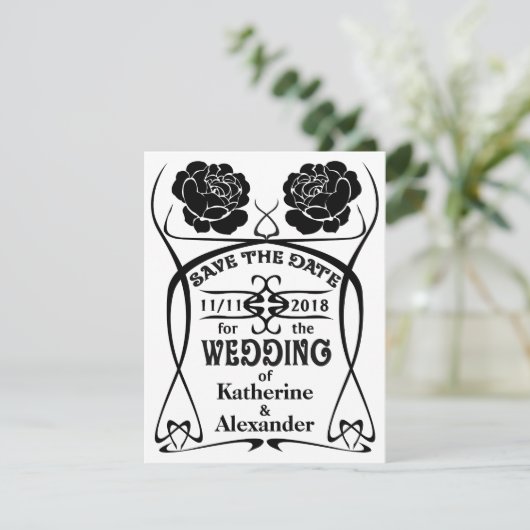 Art Nouveau Old West Rose Hochzeit Retten Sie das Save The Date (Stehend Vorderseite)