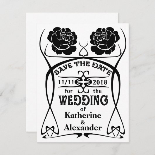 Art Nouveau Old West Rose Hochzeit Retten Sie das Save The Date (Vorne/Hinten)