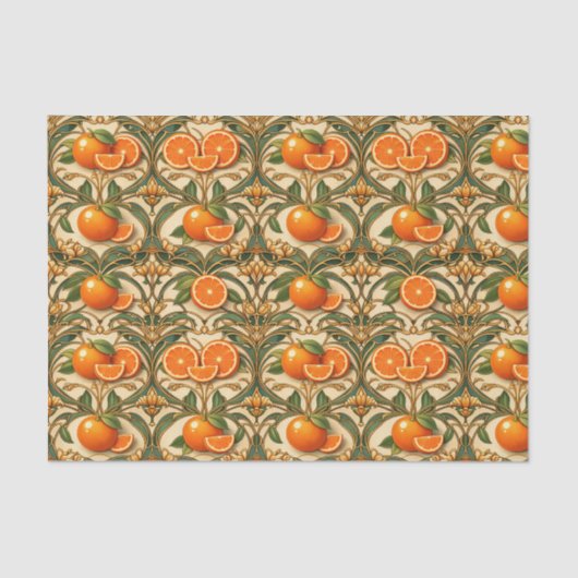 Art Nouveau Orange Citrus Golden Seidenpapier (Vorderseite)