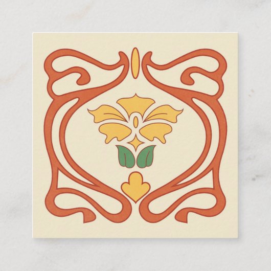 Art Nouveau Orange Creme Square Business Card Quadratische Visitenkarte (Rückseite)