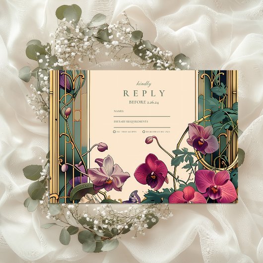 Art Nouveau Orchid Frame Wedding RSVP Karte