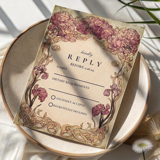 Art Nouveau Orchid Wedding RSVP Karte