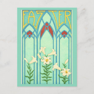 Art Nouveau Ostern mit weißen Lilien Feiertagspostkarte