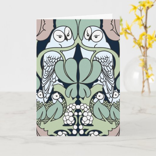 Art Nouveau Owl Nest Happy Jubiläumskarten Karte (Gelbe Blume)