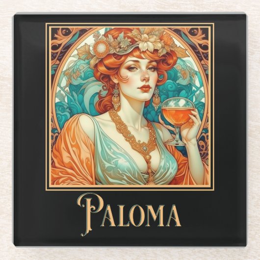 Art Nouveau Paloma Glasuntersetzer (Vorderseite)