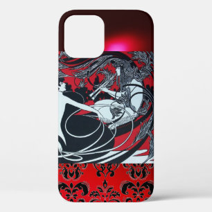 ART NOUVEAU PAN , RED SCHWARZ-WEISS DAMASK iPhone 12 HÜLLE