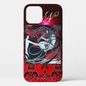 ART NOUVEAU PAN , RED SCHWARZ-WEISS DAMASK MONOGRA Case-Mate iPhone HÜLLE (Rückseite)
