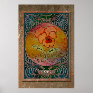 Art Nouveau Pansy in einem Coppery Mucha Rahmen Poster