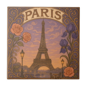 Art Nouveau Paris Eifel Tower Floral Fliese
