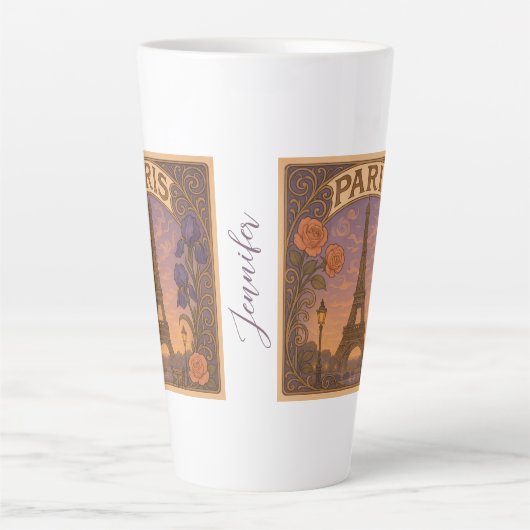 Art Nouveau Paris Eiffel Tower Floral Custom Name Milchtasse (Vorderseite)
