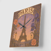 Art Nouveau Paris Eiffel Tower Floral Quadratische Wanduhr (Winkel)