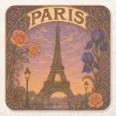 Art Nouveau Paris Eiffel Tower Floral Rechteckiger Pappuntersetzer (Vorderseite)