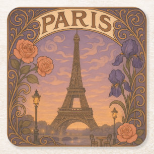Art Nouveau Paris Eiffelturm Floral Rechteckiger Pappuntersetzer