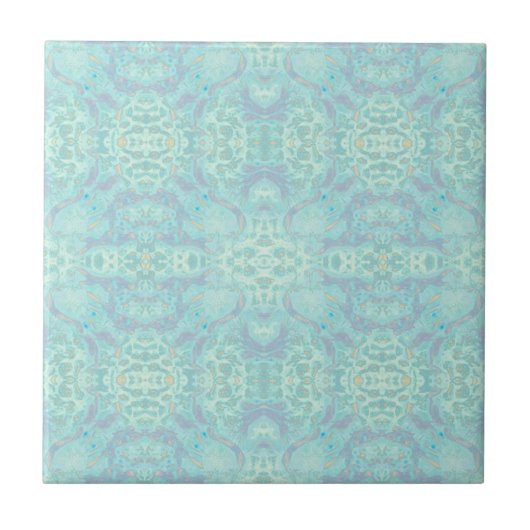 Art Nouveau Pastel Aquamarin Blue Mirrored Muster Fliese (Vorderseite)