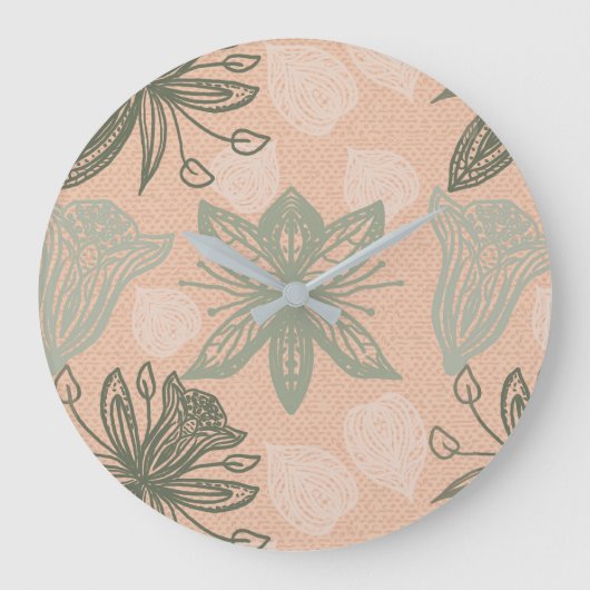 Art Nouveau Pastel Pink Blume Vector Muster Große Wanduhr (Vorderseite)