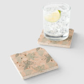 Art Nouveau Pastel Pink Blume Vector Muster Steinuntersetzer (Seitenansicht)