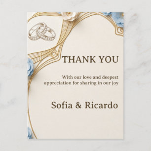Art Nouveau Pastell Blau Gold Hochzeit Danke Postkarte