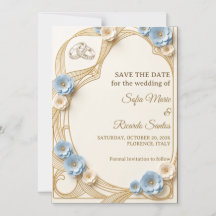 Art Nouveau Pastell Blau Gold Hochzeit Save The Da