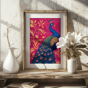 Art Nouveau Peacock auf Fuchsia Vibranno Poster