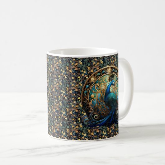 Art Nouveau Peacock auf Ivy Coffee Tasse 2 (VorderseiteRechts)