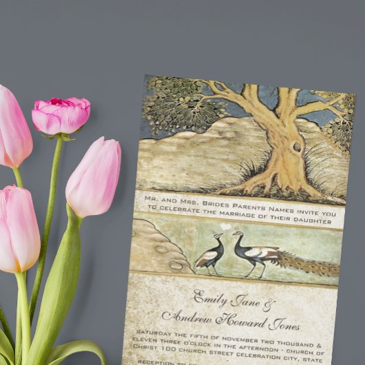 Art Nouveau Peacock Birds Wedding Einladung 3