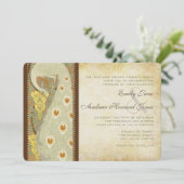 Art Nouveau Peacock Birds Wedding Einladung 3 (Stehend Vorderseite)