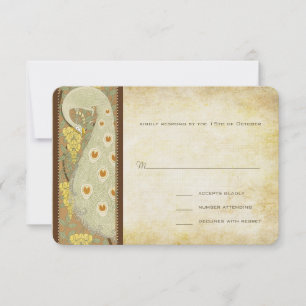 Art Nouveau Peacock Birds Wedding Response Card RSVP Karte
