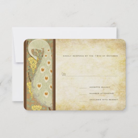 Art Nouveau Peacock Birds Wedding Response Card RSVP Karte (Vorderseite)