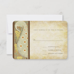 Art Nouveau Peacock Birds Wedding Response Card RSVP Karte