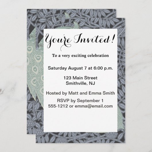 Art Nouveau Peacock Classic Vintag Bird Einladung (Vorne/Hinten)